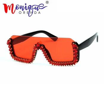 Aikštėje Prabangūs Akiniai nuo saulės moterims Prekės ženklo Dizaineris Ponios Negabaritinių Kristalų Akiniai nuo saulės Vyrams Big Rėmo akiniai Moterų UV400
