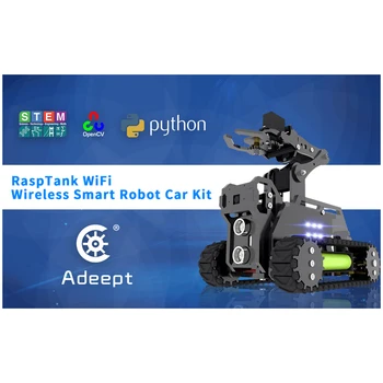 Adeept RaspTank WiFi Bevielio ryšio Smart Robotas Automobilinis talpos 4-DOF Rankos su OpenCV Tikslą Stebėti Vaizdo Perdavimo Aviečių Pi4/3