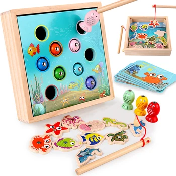Montessori Vaikams, Mediniai Žaislai, Magnetinio Žaidimai Žvejybos Žaislas Žaidimą Vaikams 3D Žuvies Baby Vaikų Švietimo Žaislai, Lauko Juokinga Berniukai Mergaitės