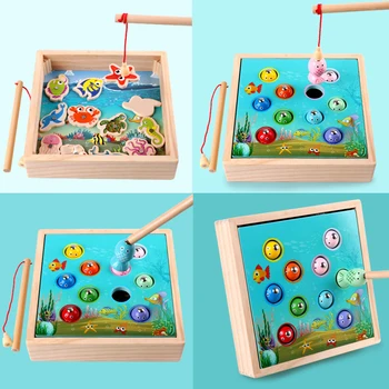 Montessori Vaikams, Mediniai Žaislai, Magnetinio Žaidimai Žvejybos Žaislas Žaidimą Vaikams 3D Žuvies Baby Vaikų Švietimo Žaislai, Lauko Juokinga Berniukai Mergaitės