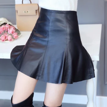 Ponia Pavasarį ir Rudenį naujas odinis sijonas trumpą dalį, Plonas plonas laukinių seksualus mados plisuotas sijonas, didelis sijonas TB190107