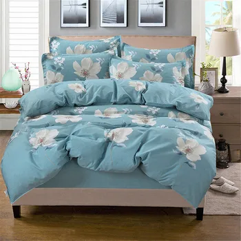 Gražaus pavasario mėlyna balta Gėlėmis lova, įrengta Patalynės Komplektas medvilnė Minkšta Antklode Padengti Twin Visą Karalienė King Size Aktyvus spausdinimo 4pc