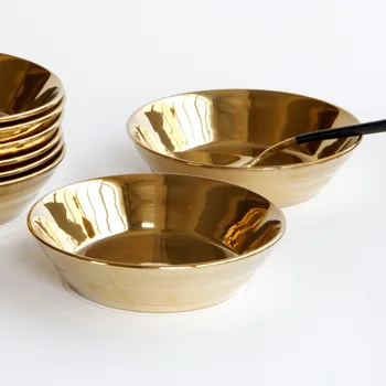 Paprasta, Europos stiliaus keraminiai stalo galvanizavimo aukso keramikos sriuba plokštės vaisių plokštė Vakarų stiliaus restoranas giliai plokštė