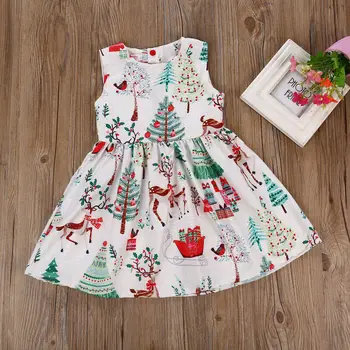 Bamblys Vaikams Baby Girl Suknelės Kalėdų Drabužių Kalėdos drabužius Animacinių filmų Elnias Rankovių Šalies Princess Tutu Suknelė 1-7Years
