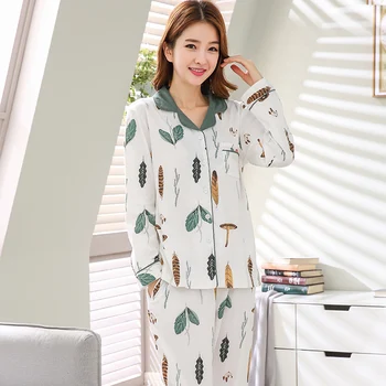 BZEL 2019 Nauja Pižama Rinkiniai ilgomis Rankovėmis Sleepwear Turn-žemyn Apykaklės naktiniai drabužiai Medvilnės Miego Lounge Mielas Pijama Mujer Pižamos Moterims