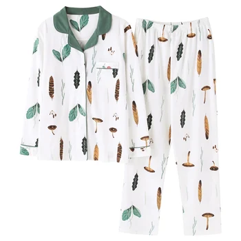 BZEL 2019 Nauja Pižama Rinkiniai ilgomis Rankovėmis Sleepwear Turn-žemyn Apykaklės naktiniai drabužiai Medvilnės Miego Lounge Mielas Pijama Mujer Pižamos Moterims