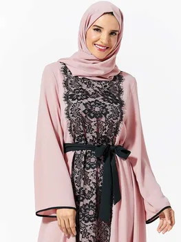 Elegantiškas Musulmonų Siuvinėjimo Nėrinių Abaja Maxi Suknelė, Hijab Megztinis Kimono Ilgas Chalatas, Chalatai Artimųjų Rytų Eid Ramadanas Islamo Elbise