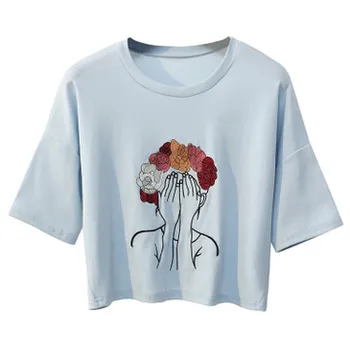 2021 moteriški marškinėliai medvilnės vientisos spalvos trumpomis rankovėmis T-shirt moterims Spausdinti Moterų marškinėlius Medvilnės Atsitiktinis