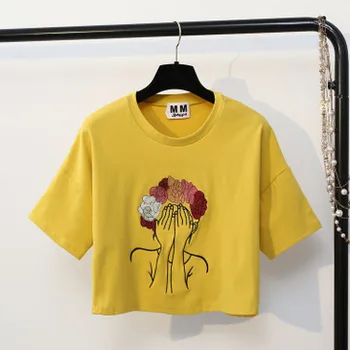 2021 moteriški marškinėliai medvilnės vientisos spalvos trumpomis rankovėmis T-shirt moterims Spausdinti Moterų marškinėlius Medvilnės Atsitiktinis