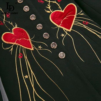 LD LINDA DELLA Dizaineris Rudens Derliaus Marškinėliai stiliaus Suknelė Moterims ilgomis rankovėmis Spalvingas Aukso Siuvinėjimai Mygtuką Linija 