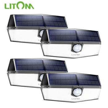 LITOM 4 Pakuočių 120 LED Lauko Saulės Šviesos 3 Režimai Reguliuojami Vandeniui Sieniniai Šviestuvai Modernizuotos Saulės Skydelis su 270° Plataus Kampo