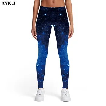 KYKU Galaxy Antblauzdžiai Moterims Kosmoso Leggins Mėlyna Sporto Roko Spandex Gotikos Išspausdinti kelnės Moterų Antblauzdžiai Kelnės Fitness Jeggins