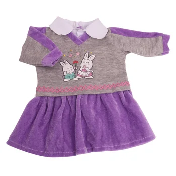 43 cm kūdikių lėlės suknelė naujagimių Triušis spausdinti suknelė žaislai Violetinis sijonas tinka American 18 colių Mergaičių lėlės a13