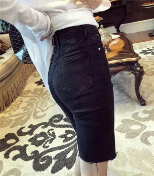 2019 Naujas Vasaros liesas Pieštuku Džinsai Moterims Stretch Black Jeans Woman Pusę ilgio Ruožas Džinsinio audinio Mėlynos Kelnės