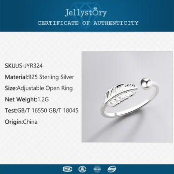 Jellystory korėjos 925 Sterlingas Sidabro Žiedas Moterims Lapų Formos Atidaryti reguliuoti sidabro Žiedas Bauda papuošalai Vestuvėms Partys Dovanos