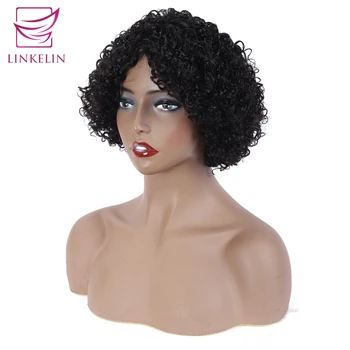 LINKELIN PLAUKŲ Trumpas Keistą Garbanotas Žmogaus Plaukų Perukai Ne Remy Human Hair, Perukai Moterims, Žmogaus Plaukų Mašina Nė Kvapo Plaukų