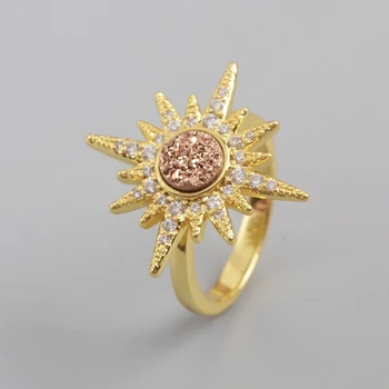 Sparkly Japonijos Opalas Žiedai Elegantiškas Star, Cirkonio Kristalų Asfaltuotas Gamtos Mėlyna Druzy Žiedas Brangakmenių Drusy Moterų Žiedas Dropshipping