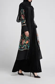 Musulmonų Abaja Suknelė Moterims Jilbab Siuvinėjimo Nėrinių Jubah Skraiste Gėlių Elbise Turkijos, Maroko Kaftan Kimono Caftan Islamo Apranga