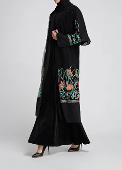 Musulmonų Abaja Suknelė Moterims Jilbab Siuvinėjimo Nėrinių Jubah Skraiste Gėlių Elbise Turkijos, Maroko Kaftan Kimono Caftan Islamo Apranga