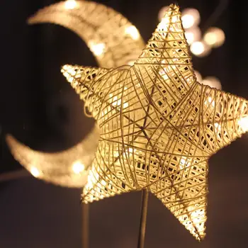 1 Vnt Naktį Šviesos Kalėdų Žvaigždė Mėnulis Stalo Lempa Rotango Modeliavimo LED Miegamasis Stalas Šviesos Namų Puošybai