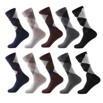MYORED lašas laivybos šukuotos medvilnės kojinės vyrų įgulos verslo kojinės klasikinio vientisos spalvos pledas socksCalcetines de hombre