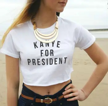 Kanye Už Preventa Raidžių Spausdinti Moterys Vasarą Pasėlių Viršuje Trumpi marškinėliai Seksuali Slim Juokinga Viršuje Tee Hipster Tumblr Lašas Laivas ZT-18