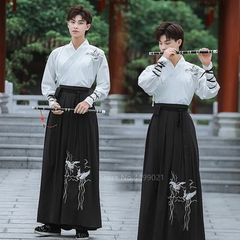 Rytų Kinijos Tradicinės Hanfu Suknelė Moterims, Vyrams Festivalyje Retro Krano Siuvinėjimo Liaudies Šokių Kimono Sijonas Streetwear Komplektai