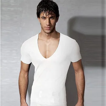 Vasaros Mados Elastingumą Sexy Vyrai Giliai V-Kaklo Marškinėliai Tee Silm Marškinėliai Fitneso Cool Top Drabužius Undershirt