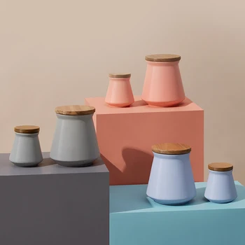 Morandi spalva Sandarų indelį drėgmei atsparus keramikos bako grūdai, arbata, kava, maisto su dangteliu, virtuvė, sandėliavimo butelis skardinės, Uždaromos