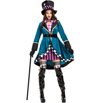 Alisa Stebuklų šalyje Klounas Mad Hatter Kostiumų Suaugusiems Moterų Fantasias Seksualus Magas Cosplay Halloween Carnival Magic Suknelė
