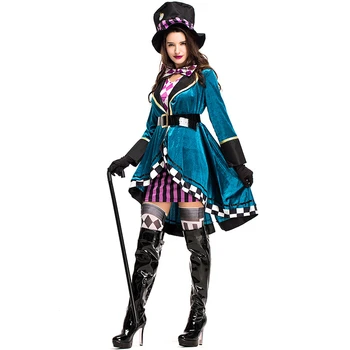 Alisa Stebuklų šalyje Klounas Mad Hatter Kostiumų Suaugusiems Moterų Fantasias Seksualus Magas Cosplay Halloween Carnival Magic Suknelė