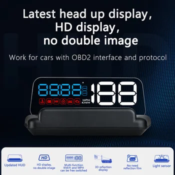 C500 Automobilių HUD OBD Lankstymo Head Up Display Vandens Temperatūra Įtampa greičio viršijimo Įspėjimo prekinis, galinis Stiklo ProjectorAlarm Sistema