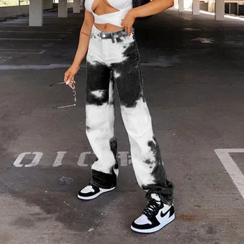 Weekeep Kaklaraištis Dažų Spausdinti Streetwear Didelis Juosmens Krovinių Kelnės Mados Derliaus Tiesios Kelnės Moterims Capris Poilsiu Rudenį Kelnės 90s