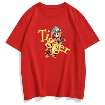 Disney Marškinėliai Mados Mikė Pūkuotukas Tigras Animacinių filmų Laiškas Spausdinti Porų Unisex Moterys T-Shirt O-Kaklo trumpomis Rankovėmis Top 10 Spalvų