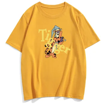 Disney Marškinėliai Mados Mikė Pūkuotukas Tigras Animacinių filmų Laiškas Spausdinti Porų Unisex Moterys T-Shirt O-Kaklo trumpomis Rankovėmis Top 10 Spalvų