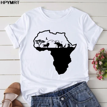2020 naujas vasaros tees Afrikos Žemėlapis žirafa atspausdinta marškinėliai Moterims hipster mados marškinėliai moteriška Harajuku baltos viršūnės Marškinėlius drabužiai