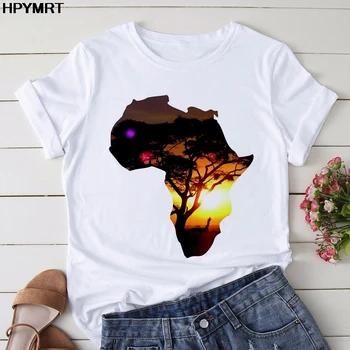 2020 naujas vasaros tees Afrikos Žemėlapis žirafa atspausdinta marškinėliai Moterims hipster mados marškinėliai moteriška Harajuku baltos viršūnės Marškinėlius drabužiai