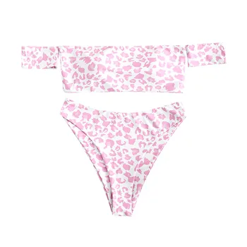 2020 Naują Bikini, maudymosi Kostiumėliai Moterims Seksualus Rožinis Bandeau Leopard Bikini Aukštai Koją Biquini maudymosi kostiumėlį Plaukimo Kostiumas Moterims