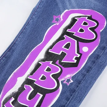 E-mergina, Moteris, Derliaus Streetwear Laiškas Spausdinti Baggy Jeans 90-ųjų Mados Tiesūs Džinsai Mažas Juosmens Y2K Kelnes Rudenį Mama Džinsai