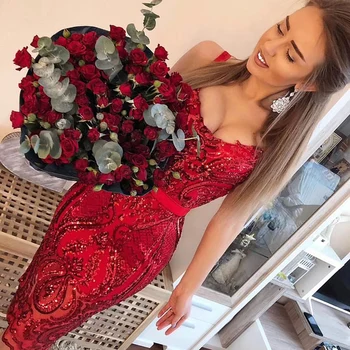 2019 seksualus, elegantiškas spagečiai dirželiai tvarstis suknelė ryškiai raudona blizgučiai rankovių bodycon atostogų šalis midi suknelė vestido