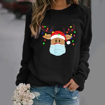 2020 dizaineris naujų žiemos drabužių moterims Spausdinti, O Kaklo marškinėliai ilgomis Rankovėmis Atsitiktinis Palaidinė Top Moterų Kalėdų Trui