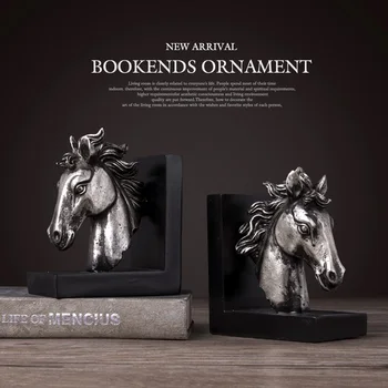 Bookends derva žirgu amatų, Derliaus studijų kambarys, stalo puošimas ornamentais dovana žalvario arklių, dramblių galvos gyvūnų statulėlės knygos pabaigos