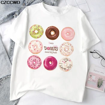Vasaros Plius Dydis Marškinėliai Romantiška Aštuonių Skirtingų Donuts 