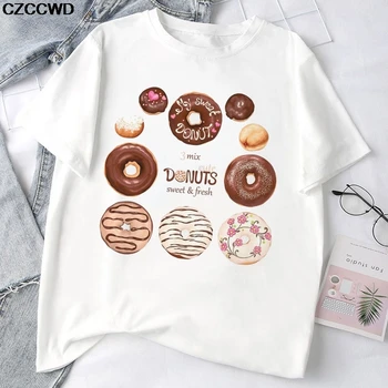 Vasaros Plius Dydis Marškinėliai Romantiška Aštuonių Skirtingų Donuts 