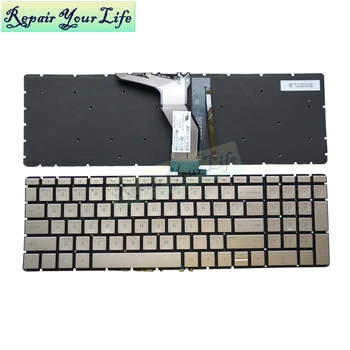 Nešiojamojo kompiuterio klaviatūra HP ENVY X360 15M 15-BP 15-BP015 15-BS 15-BW 250 G6 JAV anglų kalba su apšvietimu, Aukso SN7161BL2 90320-XUA
