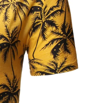 Mėlyna Havajų Marškinėliai Vyrams 2019 M. Vasarą trumpomis Rankovėmis Palmių Spausdinimo Mygtuką 