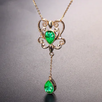 Smaragdas brangakmenių karoliai pakabukas moterų green crystal derliaus lašas 18k aukso spalvos choker unikalūs papuošalai Kalėdų dovana femme