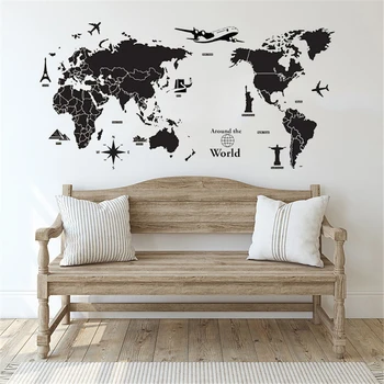 Pasaulio Žemėlapis Visame pasaulyje, Vinilo Sienos Meno Decal Tapetai Miegamajame, Gyvenamasis Kambarys TELEVIZIJOS Biuro Sienos Lipdukas