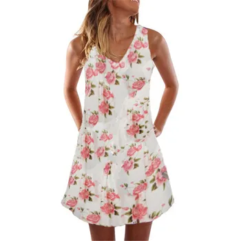 2020 Naujas Seksualus Vasaros Suknelės Plius Dydžio Prarasti Paplūdimys Suknelė Moterims Derliaus Spausdinimo Rankovių V-kaklo Atsitiktinis-line Mini Suknelė Vestidos