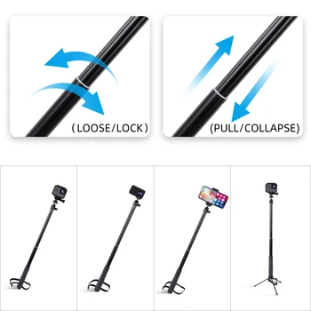 36 colių Aliuminio Selfie Stick Monopodzie už GoPro Hero 9 8 7 6 Eiti pro 5 Juoda Sesijos Xiaomi Yi 4K Sjcam sj7 Sj4000 Veiksmo Kameros